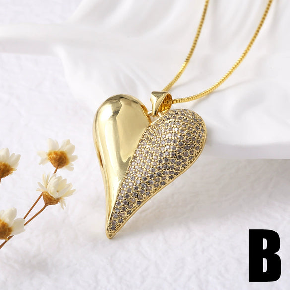 Wholesale Jewelry Minimalist Heart Shape Copper Goldplated Pendant Necklace O Chain For Women