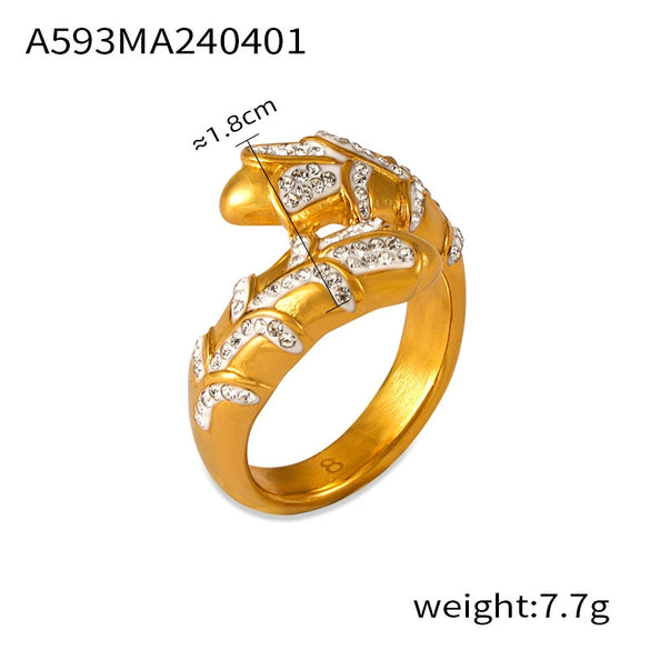 Wholesale Jewelry Minimalist Light Luxury Style Geometric 316L Stainless Steel Goldplated Ring With Stars And Diamonds Design