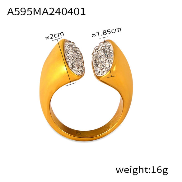 Wholesale Jewelry Minimalist Light Luxury Style Geometric 316L Stainless Steel Goldplated Ring With Stars And Diamonds Design