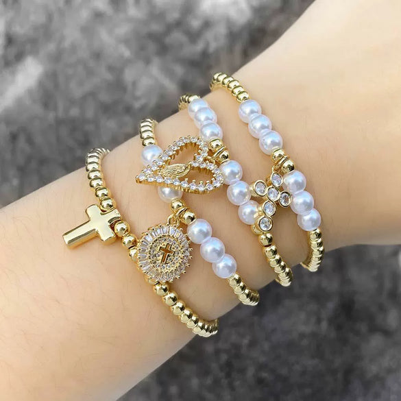Wholesale Jewelry Minimalist Love Cross Copper Gold Plated Bracelet For Women
