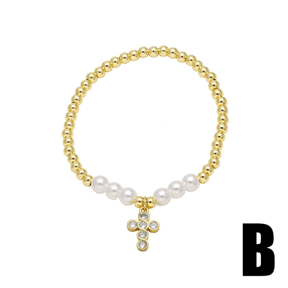 Wholesale Jewelry Minimalist Love Cross Copper Gold Plated Bracelet For Women