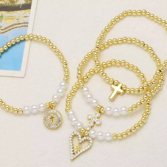 Wholesale Jewelry Minimalist Love Cross Copper Gold Plated Bracelet For Women