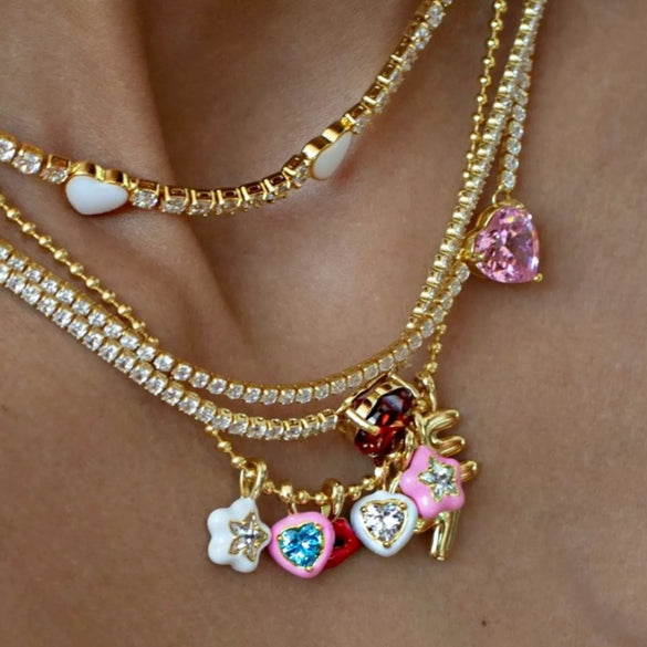 Wholesale Jewelry Minimalist Love Flower Geometric Copper O Word Chain Pendant Necklace Gold Plated