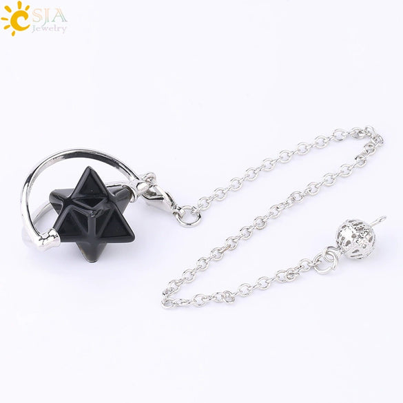 Wholesale Jewelry Minimalist Merkaba Sixpointed Star Natural Stone And Copper Pendant Necklace