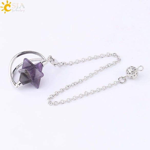 Wholesale Jewelry Minimalist Merkaba Sixpointed Star Natural Stone And Copper Pendant Necklace