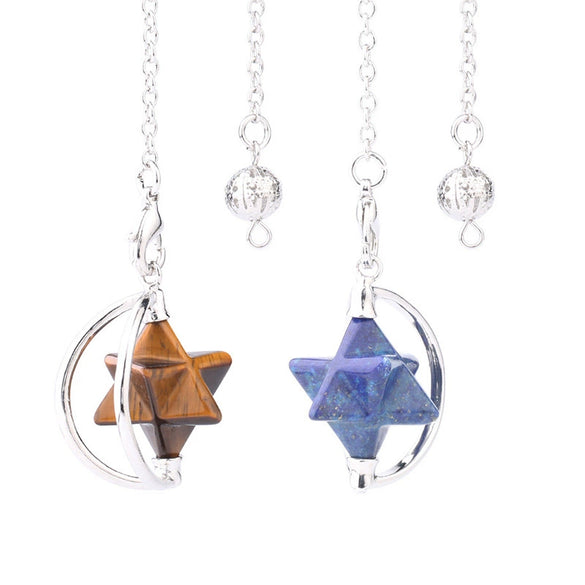 Wholesale Jewelry Minimalist Merkaba Sixpointed Star Natural Stone And Copper Pendant Necklace