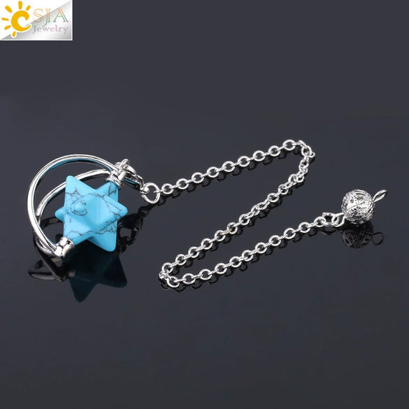 Wholesale Jewelry Minimalist Merkaba Sixpointed Star Natural Stone And Copper Pendant Necklace