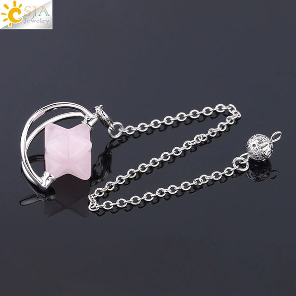Wholesale Jewelry Minimalist Merkaba Sixpointed Star Natural Stone And Copper Pendant Necklace