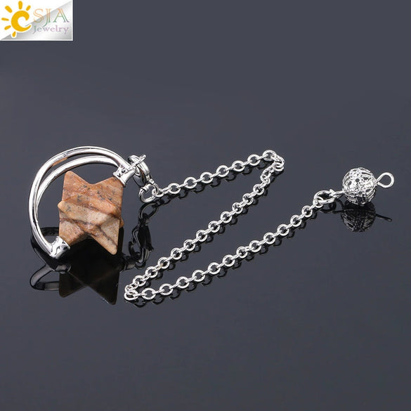 Wholesale Jewelry Minimalist Merkaba Sixpointed Star Natural Stone And Copper Pendant Necklace