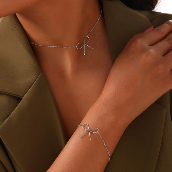 Wholesale Jewelry Minimalist Niche Cold Style Geometric Bow Pendant 316L Stainless Steel Gold Plated Chain