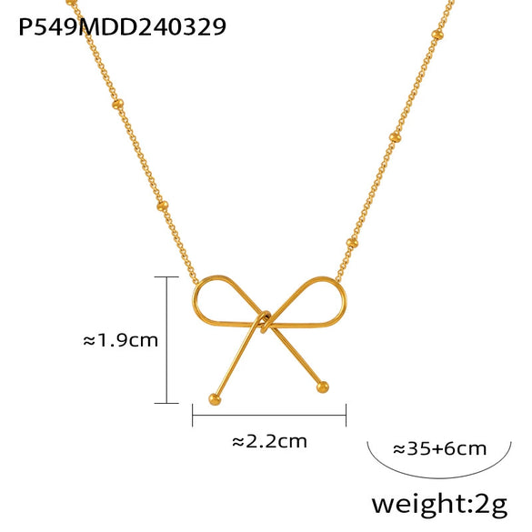 Wholesale Jewelry Minimalist Niche Cold Style Geometric Bow Pendant 316L Stainless Steel Gold Plated Chain