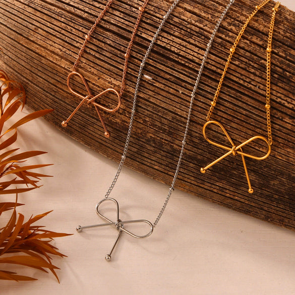 Wholesale Jewelry Minimalist Niche Cold Style Geometric Bow Pendant 316L Stainless Steel Gold Plated Chain