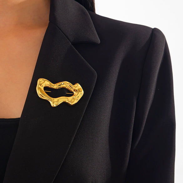 Wholesale Jewelry Minimalist Style Geometric Alloy Liquid Irregular Brooch For Women Electroplated