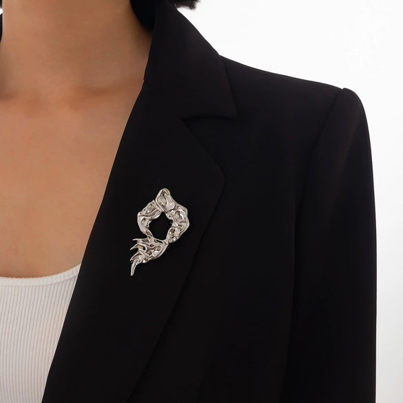 Wholesale Jewelry Minimalist Style Geometric Alloy Liquid Irregular Brooch For Women Electroplated