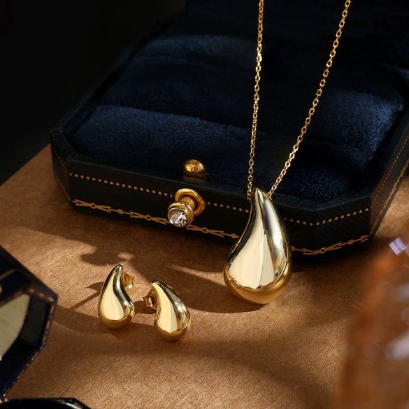 Wholesale Jewelry Minimalist Style 925 Silver Heart Water Drop Bell Pendant Necklace And Earrings Set With Electroplating