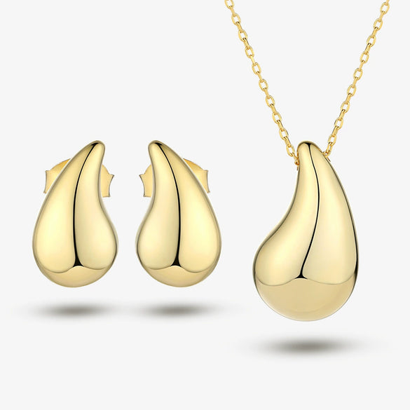 Wholesale Jewelry Minimalist Style 925 Silver Heart Water Drop Bell Pendant Necklace And Earrings Set With Electroplating