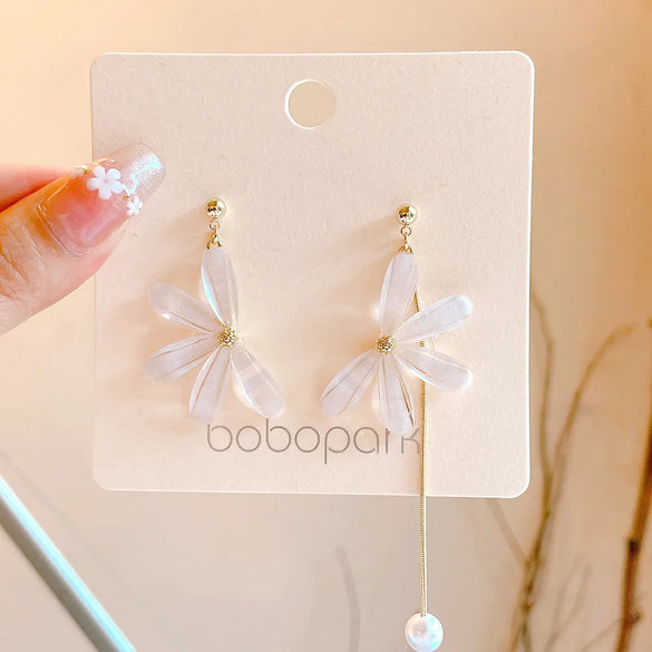Wholesale Jewelry Modern Style Flower Alloy Asymmetrical Tassel Plating Drop Earrings