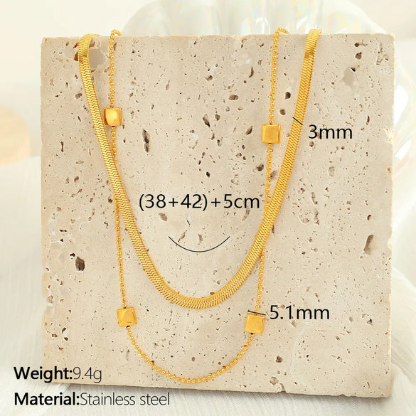 Wholesale Jewelry Modern Style Simple Style Classic Style Square 304 Stainless Steel 18K Gold Plated Layered Plating Double Layer Necklaces
