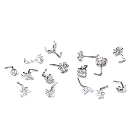 Wholesale Jewelry Moon Star Flower Shape Inlaid Zircon Stainless Steel Nose Ring Gooddiy