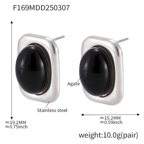 Wholesale Jewelry Natural Black Onyx And 316L Stainless Steel Electroplated With 18K True Gold Earrings Necklace Ring For Women