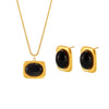 Wholesale Jewelry Natural Black Onyx And 316L Stainless Steel Electroplated With 18K True Gold Earrings Necklace Ring For Women