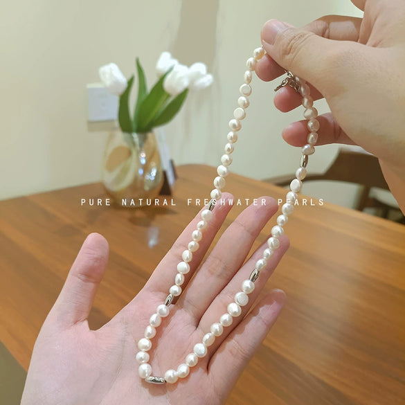 Wholesale Jewelry Natural Freshwater Pearl And Copper Geometric Irregular Necklace And Bracelet Set With Electroplating For Women