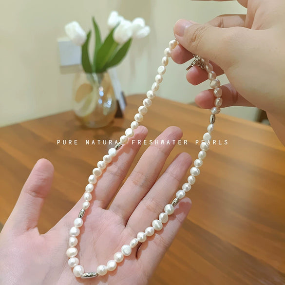 Wholesale Jewelry Natural Freshwater Pearl And Copper Geometric Irregular Necklace And Bracelet Set With Electroplating For Women
