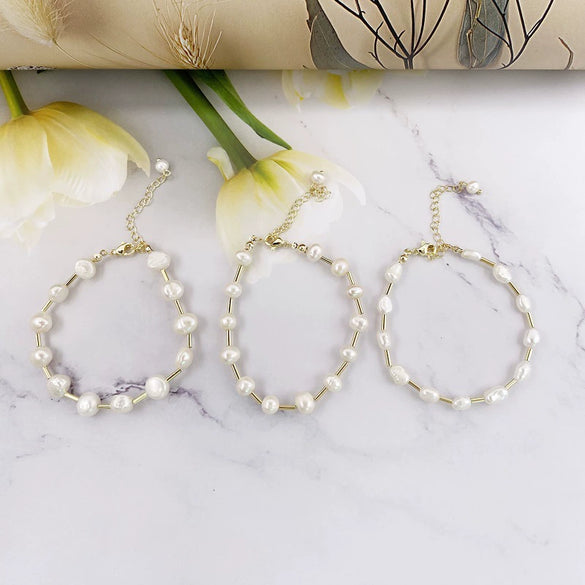 Wholesale Jewelry Natural Freshwater Pearl Geometric Heart Shape Handmade Necklace With Clavicle Bracelet For Women