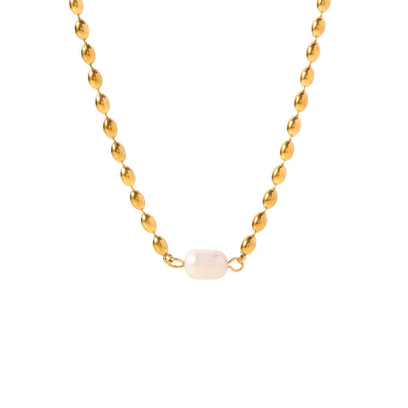 Wholesale Jewelry Natural Freshwater Pearl Oval Gold Bean Geometric Stainless Steel Electroplated Braceletnecklace For Women