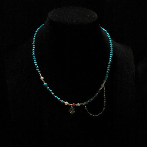Wholesale Jewelry Natural Freshwater Pearl Turquoise Geometric Copper Clavicle Chain Electroplated