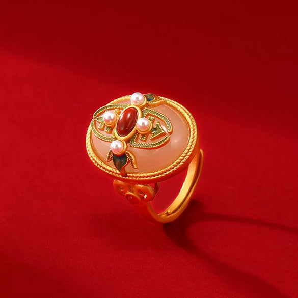 Wholesale Jewelry Natural Hetian Jade Pearl Southern Red S925 Sterling Silver Enamel Copper Unisex Minimalist Animal Zodiac Geometric U Shape Cartoon Characters Ring