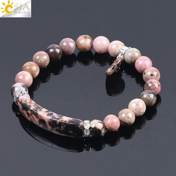 Wholesale Jewelry Natural Redstone And Copper Accessories Elastic Bead String Bracelet With Love Pendant For Women Electroplated