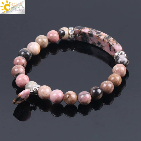 Wholesale Jewelry Natural Redstone And Copper Accessories Elastic Bead String Bracelet With Love Pendant For Women Electroplated