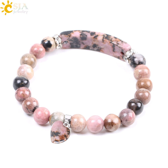 Wholesale Jewelry Natural Redstone And Copper Accessories Elastic Bead String Bracelet With Love Pendant For Women Electroplated