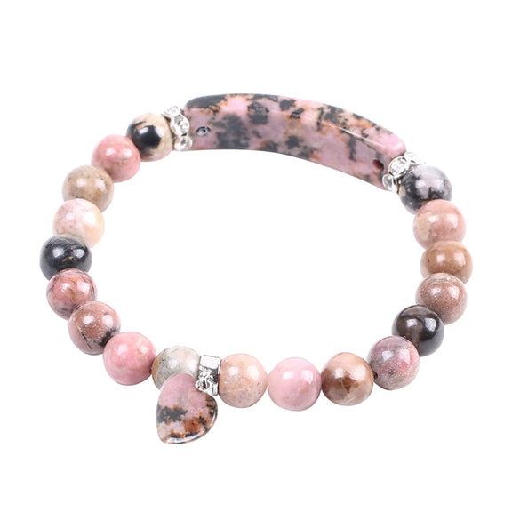 Wholesale Jewelry Natural Redstone And Copper Accessories Elastic Bead String Bracelet With Love Pendant For Women Electroplated