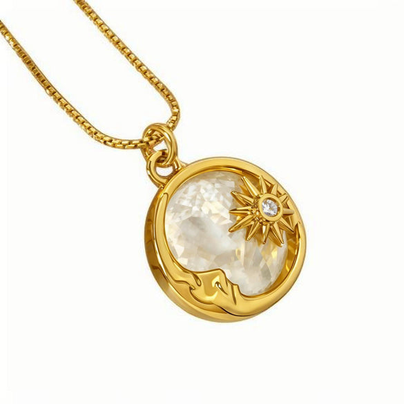 Wholesale Jewelry Natural Shell Round Luxury Sun Moon Star Pendant Copper 18K Gold Plated Electroplated