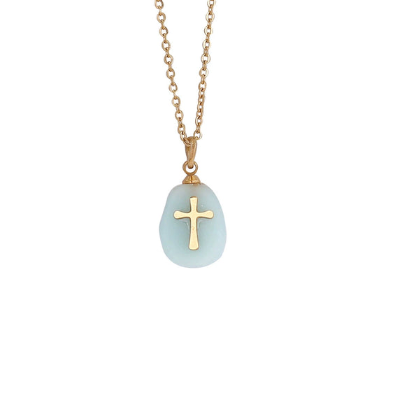 Wholesale Jewelry Natural Stone Cross Stainless Steel Necklace For Women With Geometric Design And Electroplating Treatment