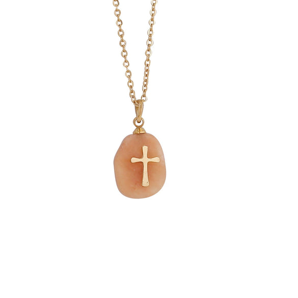 Wholesale Jewelry Natural Stone Cross Stainless Steel Necklace For Women With Geometric Design And Electroplating Treatment