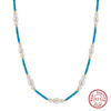 Wholesale Jewelry Natural Stone Cultured Freshwater Pearl Turquoise Silver 225 Silver Geometric Electroplated Necklace For Women