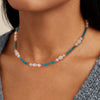 Wholesale Jewelry Natural Stone Cultured Freshwater Pearl Turquoise Silver 225 Silver Geometric Electroplated Necklace For Women