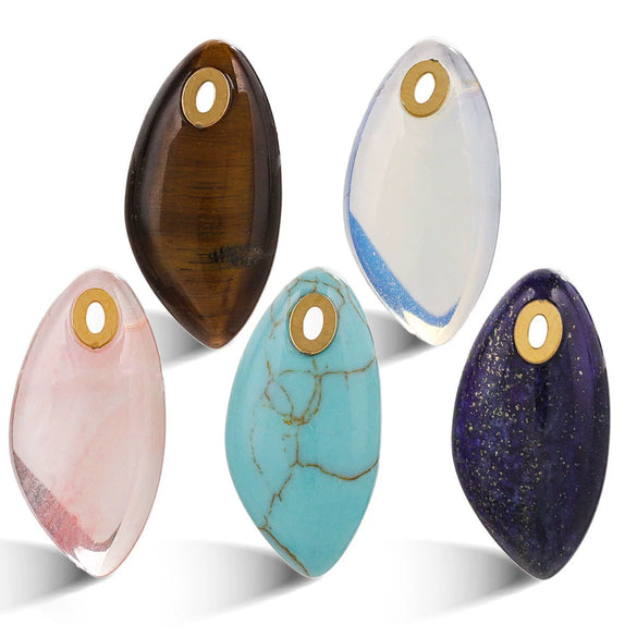 Wholesale Jewelry Natural Stone Pink Crystal Turquoise Stainless Steel Oval Pendant Necklace With Geometric Style And Electroplating Treatment