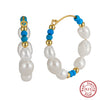 Wholesale Jewelry Natural Stone S925 Sterling Silver Freshwater Pearl Turquoise Geometric Earrings Electroplated
