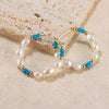 Wholesale Jewelry Natural Stone S925 Sterling Silver Freshwater Pearl Turquoise Geometric Earrings Electroplated