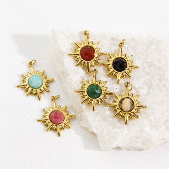 Wholesale Jewelry Natural Stone Stainless Steel Eight Mangxing Pendant Electroplated Necklace Earrings