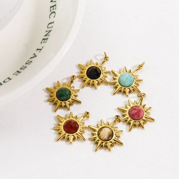 Wholesale Jewelry Natural Stone Stainless Steel Eight Mangxing Pendant Electroplated Necklace Earrings