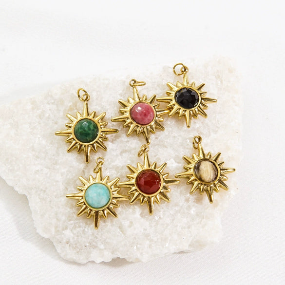 Wholesale Jewelry Natural Stone Stainless Steel Eight Mangxing Pendant Electroplated Necklace Earrings