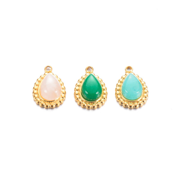 Wholesale Jewelry Natural Stone Stainless Steel Water Drop Oval Pendant Electroplated Bohemian Style Diy Jewelry Accessories