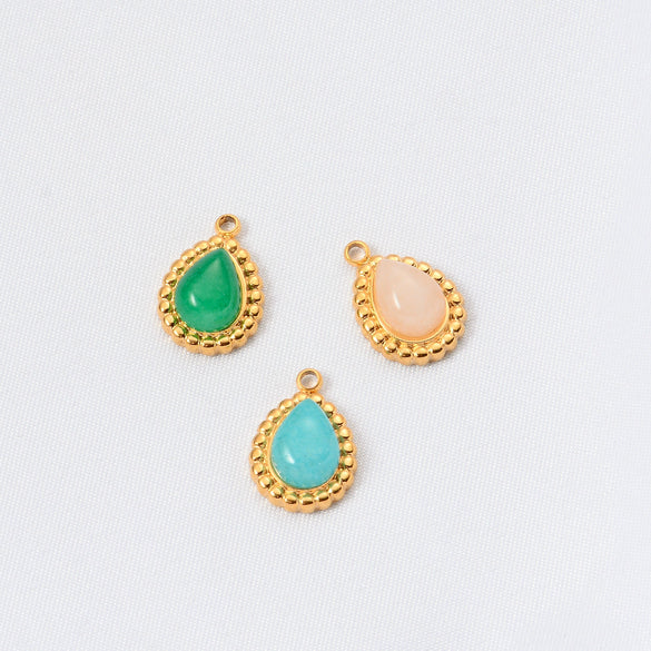 Wholesale Jewelry Natural Stone Stainless Steel Water Drop Oval Pendant Electroplated Bohemian Style Diy Jewelry Accessories