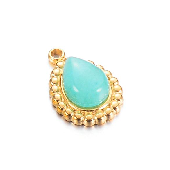 Wholesale Jewelry Natural Stone Stainless Steel Water Drop Oval Pendant Electroplated Bohemian Style Diy Jewelry Accessories