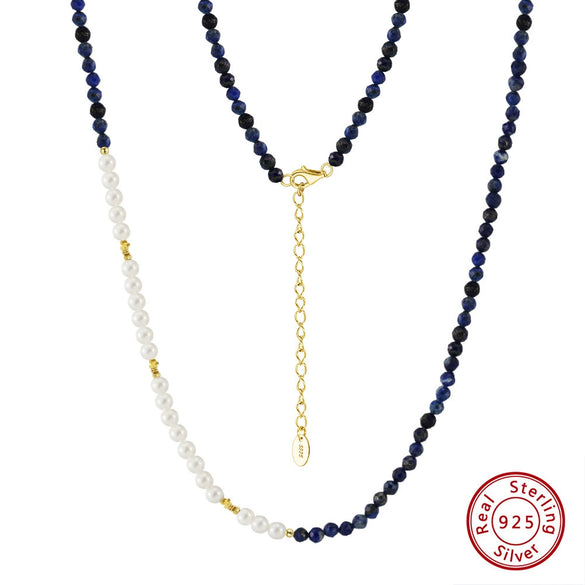 Wholesale Jewelry Necklace Imitation Pearls Natural Stone Silver Geometric Electroplating Chain